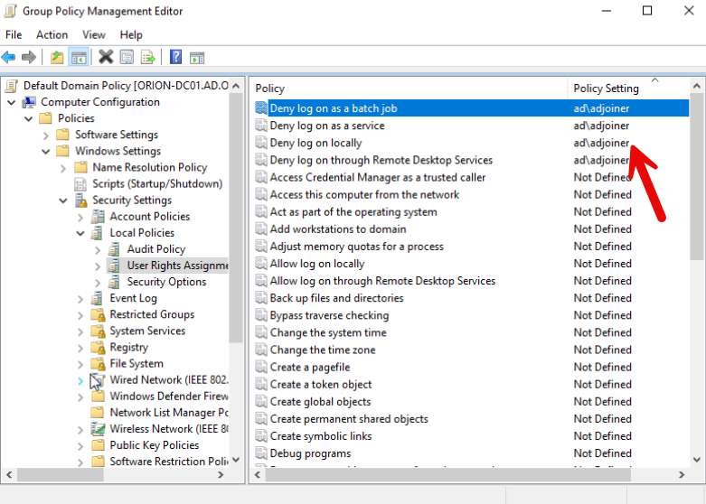 Deny Logon Privileges to Account